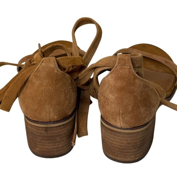 Steve Madden Suede Ankle Tie Block Heel Sandals Rizzaa Tan 7.5 - Picture 5 of 11